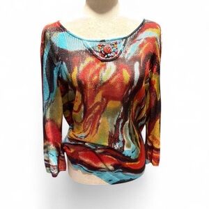 City Girl Vibrant Abstract Women's Crew Neck Beaded Sweater